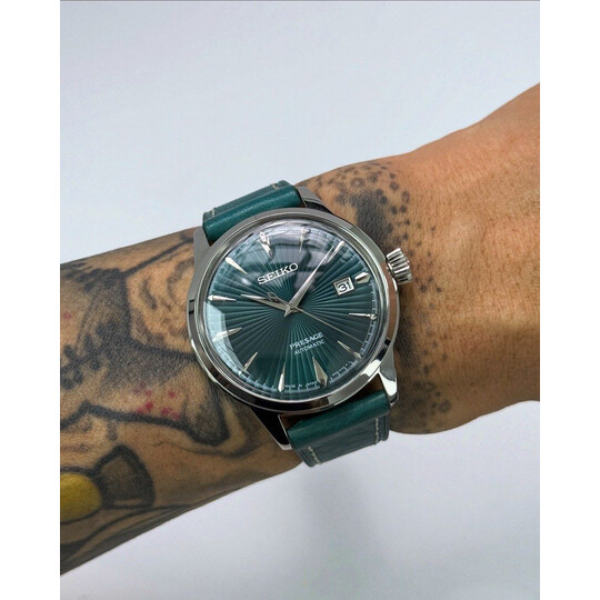 Custom Seiko Mod • Peacock Mint Green Fluted Presage on Leather strap • 40.5mm